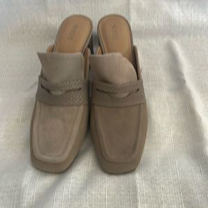 NYDJ suede and snakeskin Penny Loafer mules